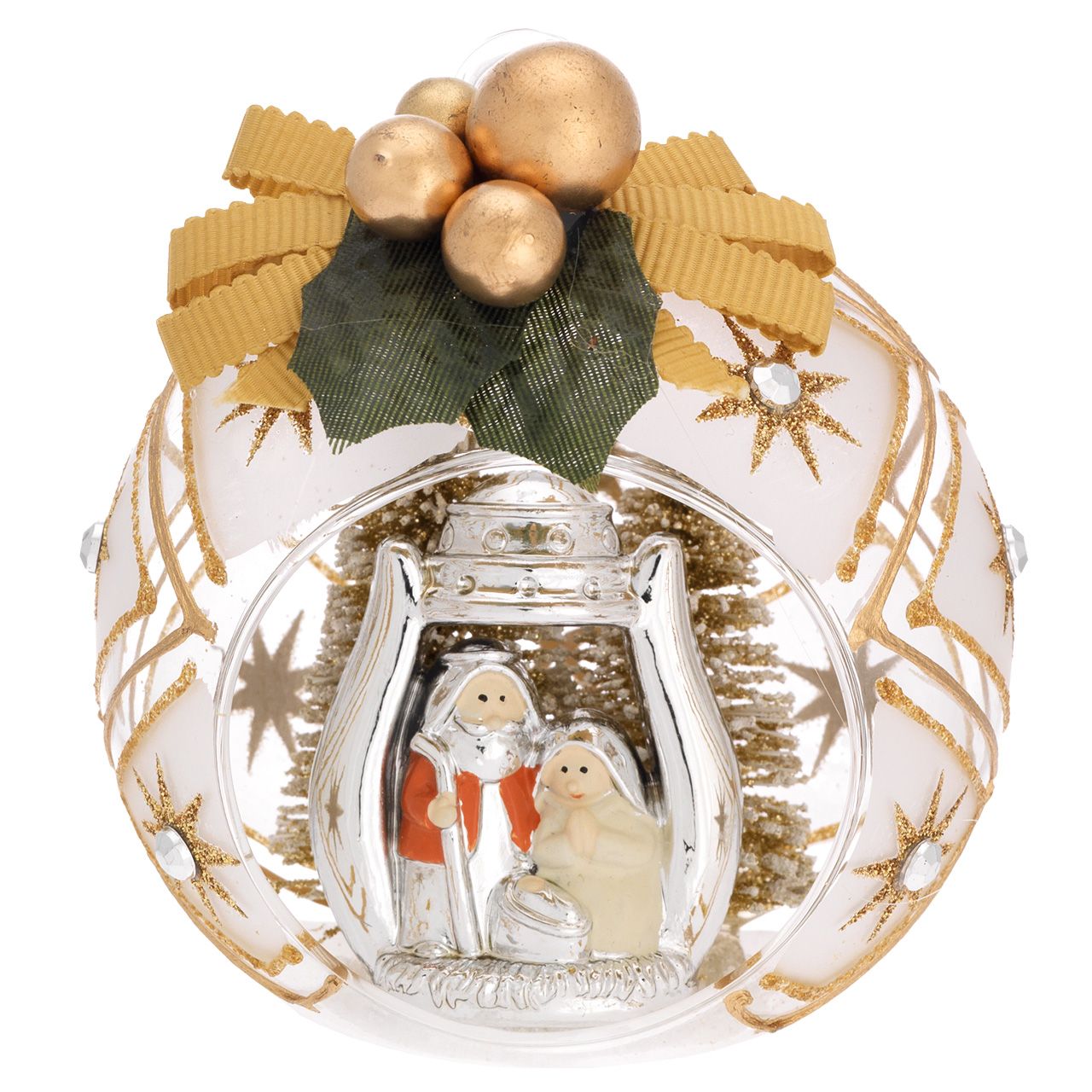 SFERA D. 8 DECO ORO CON ALBERELLI E FIOCCO - PRESEPE